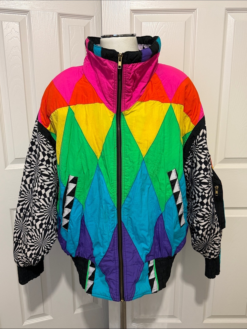 Neiman Marcus Kite Vintage 90’s Colorful Diamond-Pattern Jacket Retro Dolman